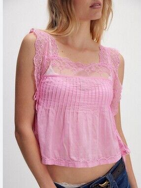 Free People Hey Lover Cami Begonia Pink Open Sides Boho NWT S